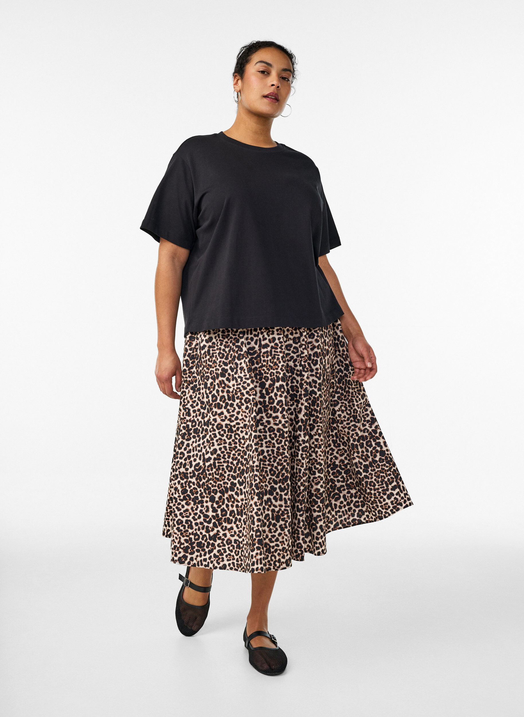 Zizzifashion A-line midi skirt with leopard print, Brown, Model image number 1