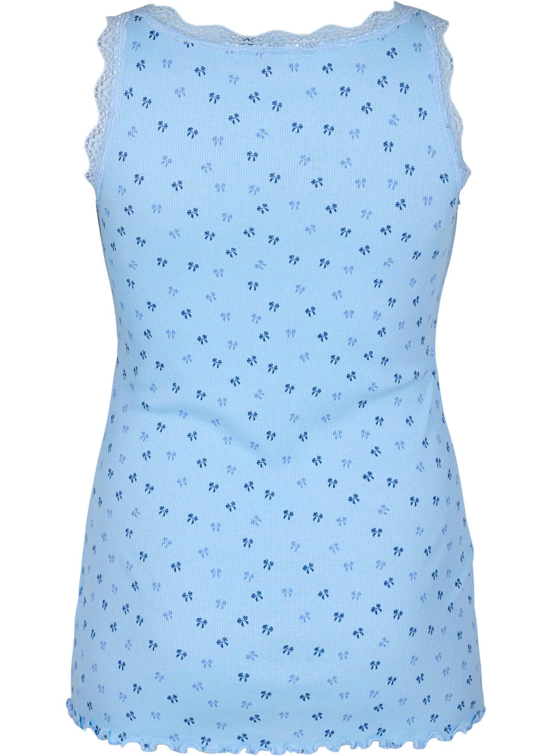 Zizzifashion Top with print and lace edge, Light Blue, Packshot image number 1