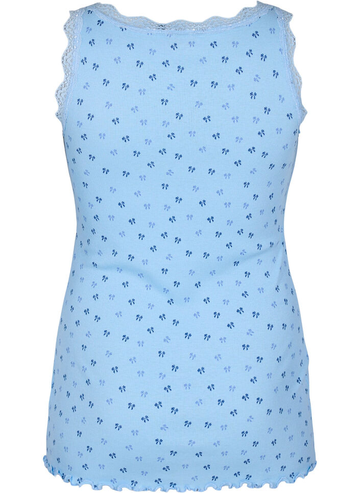 Top with print and lace edge, Light Blue, Packshot image number 1