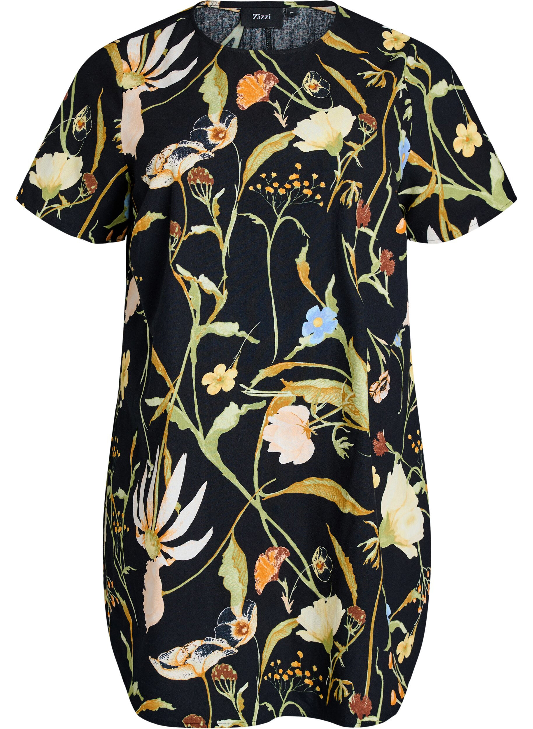 Zizzifashion Cotton tunic with a floral print, Black, Packshot image number 0