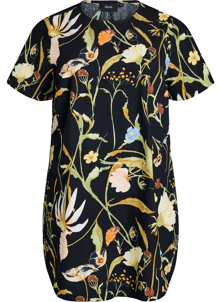 Cotton tunic with a floral print, Black, Packshot image number 0