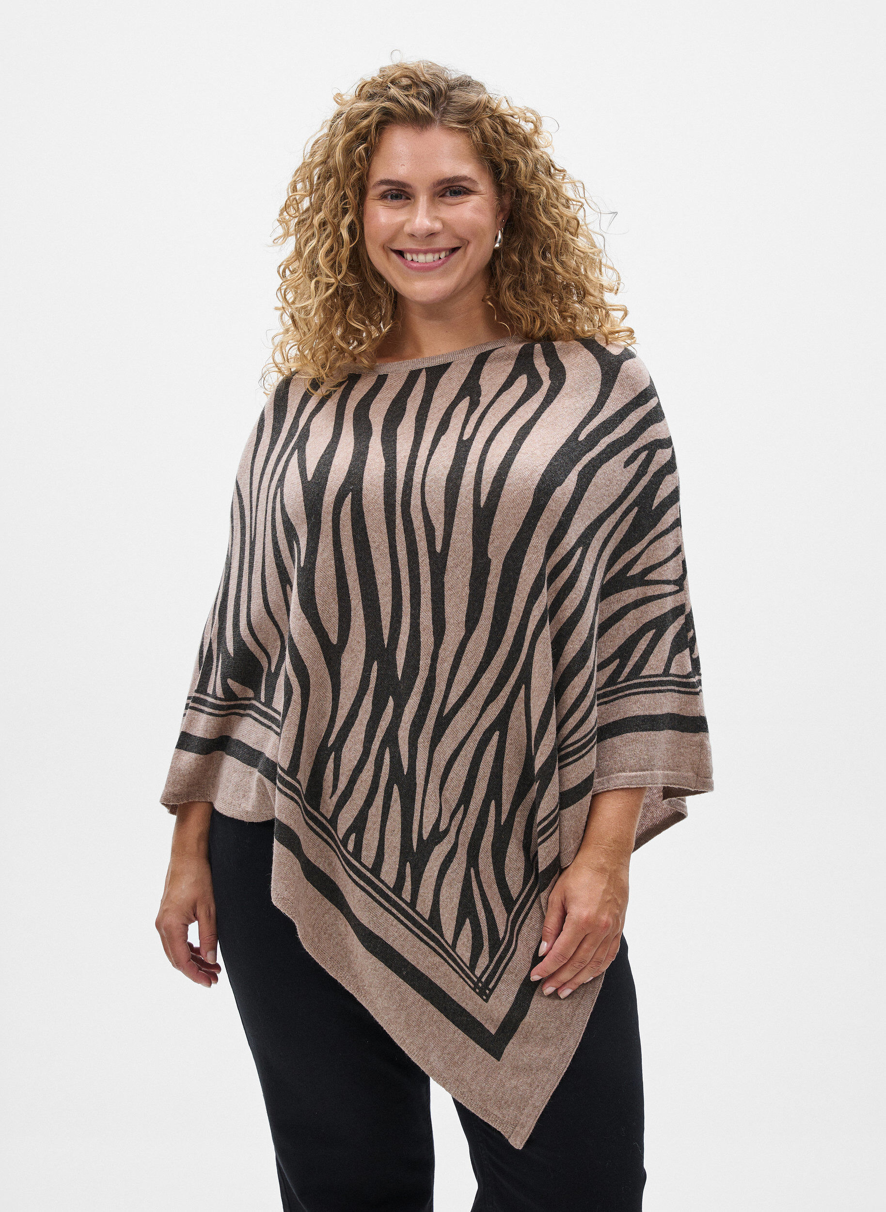 ZizzifashionFine-knit poncho, Black, Model image number 0