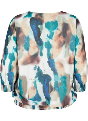 Printed blouse with 3/4 sleeves and smock detail, Reflecting Pond, Packshot image number 1