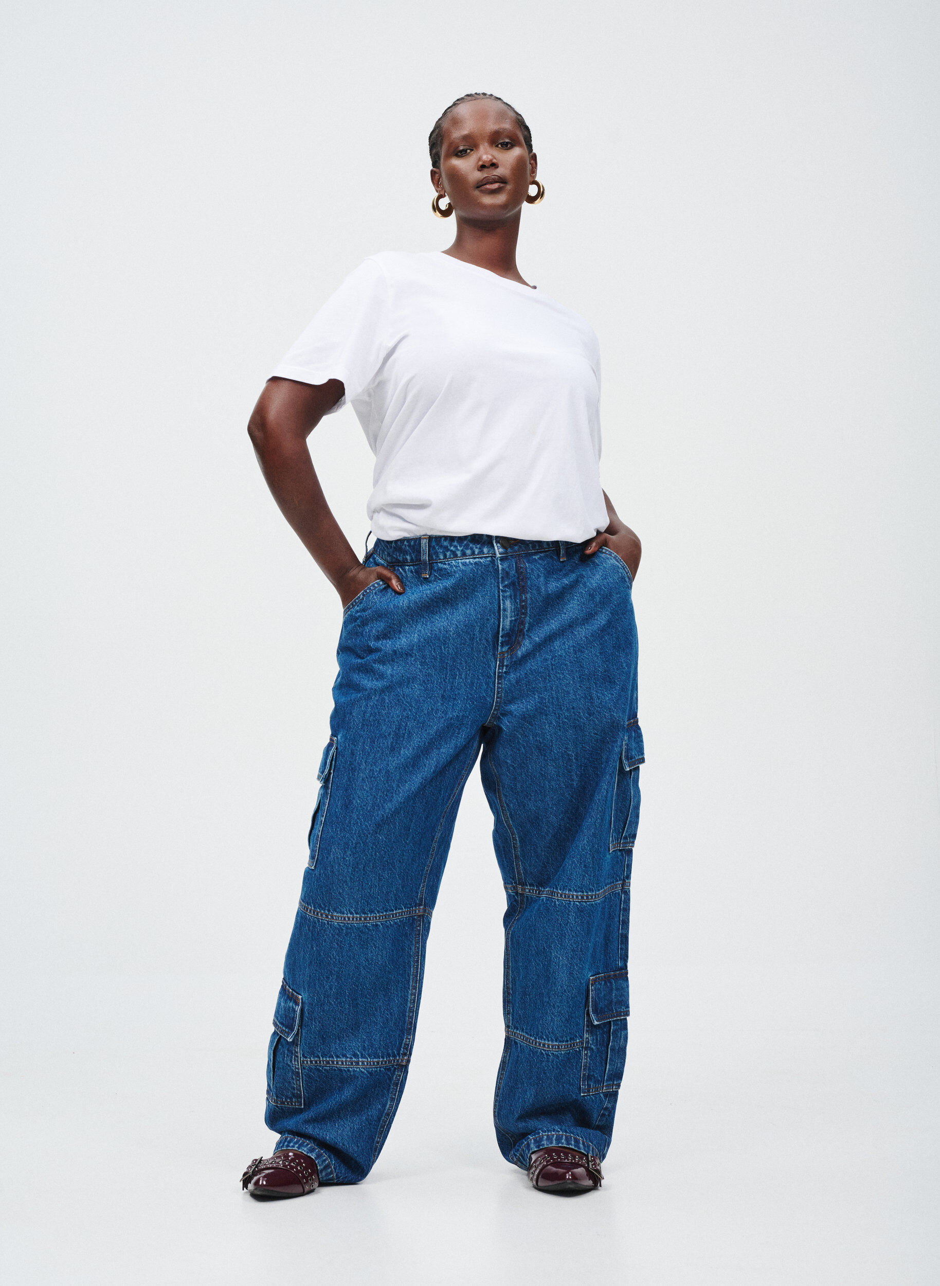 Zizzifashion High-waisted cargo jeans, Blue, Image image number 0