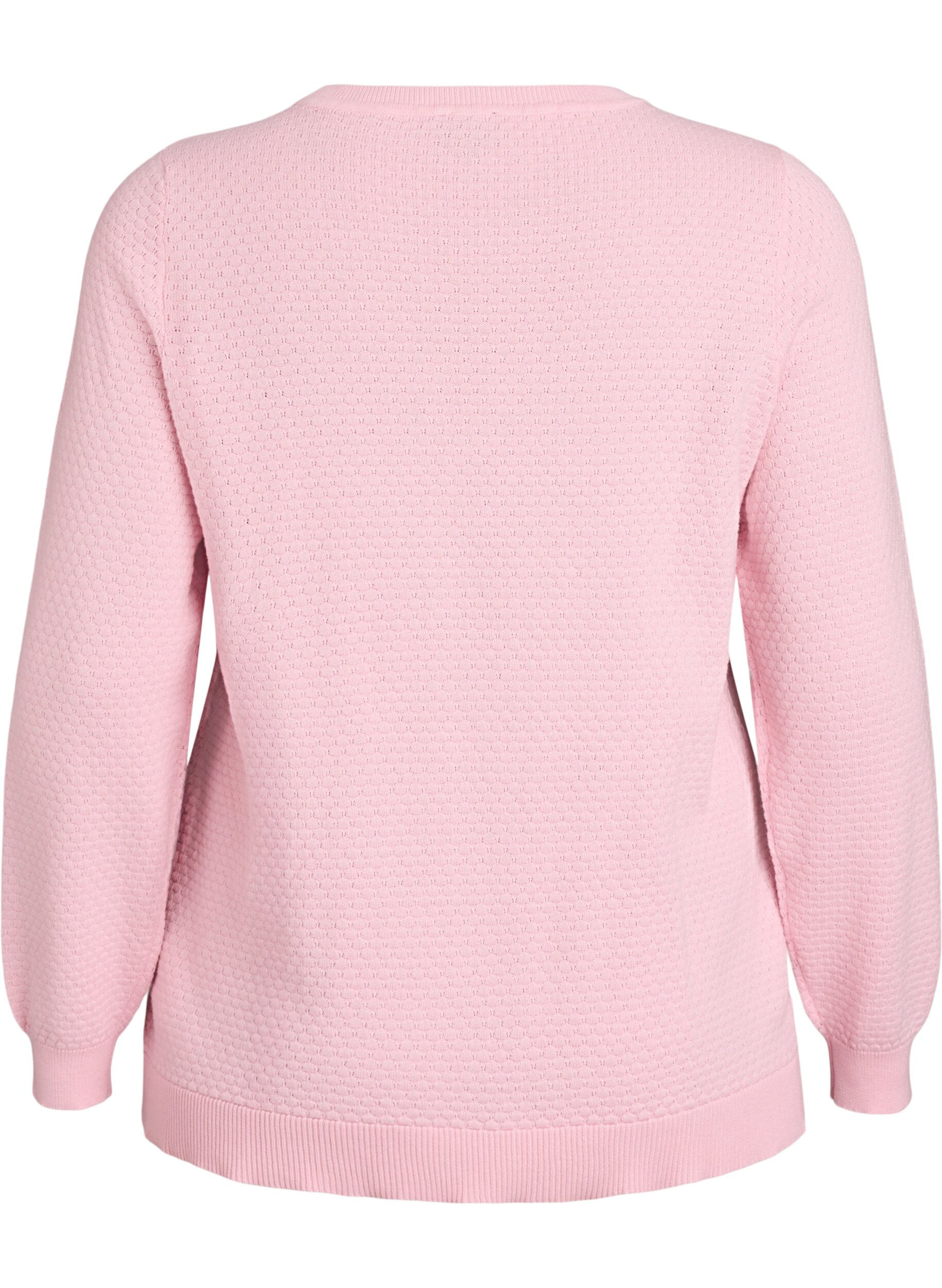 Zizzifashion Knit blouse in cotton with textured pattern, Rose, Packshot image number 1