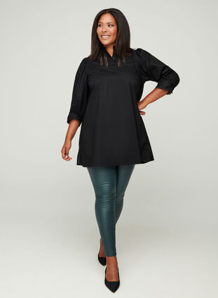 Cotton tunic with 3/4 length sleeves, Black, Model image number 3