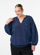 Blouse with V-neck and crinkled texture, Blue, Model image number 0