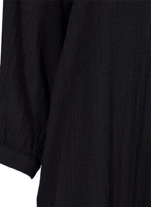 Cotton tunic with buttons and 3/4 sleeves, Black, Packshot image number 3