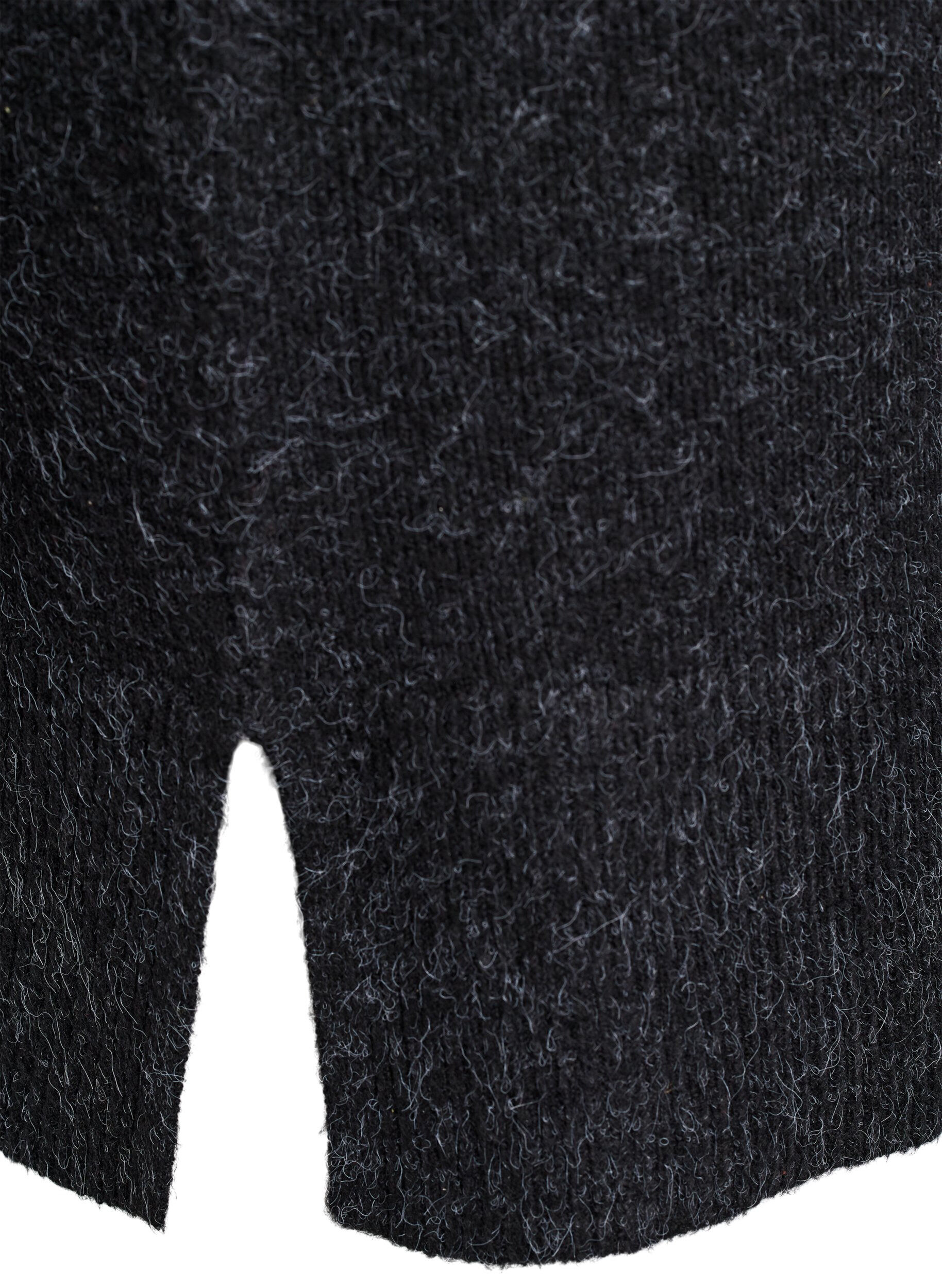 Zizzifashion Short knitted dress with wavy hem and slits, Dark Grey, Packshot image number 3