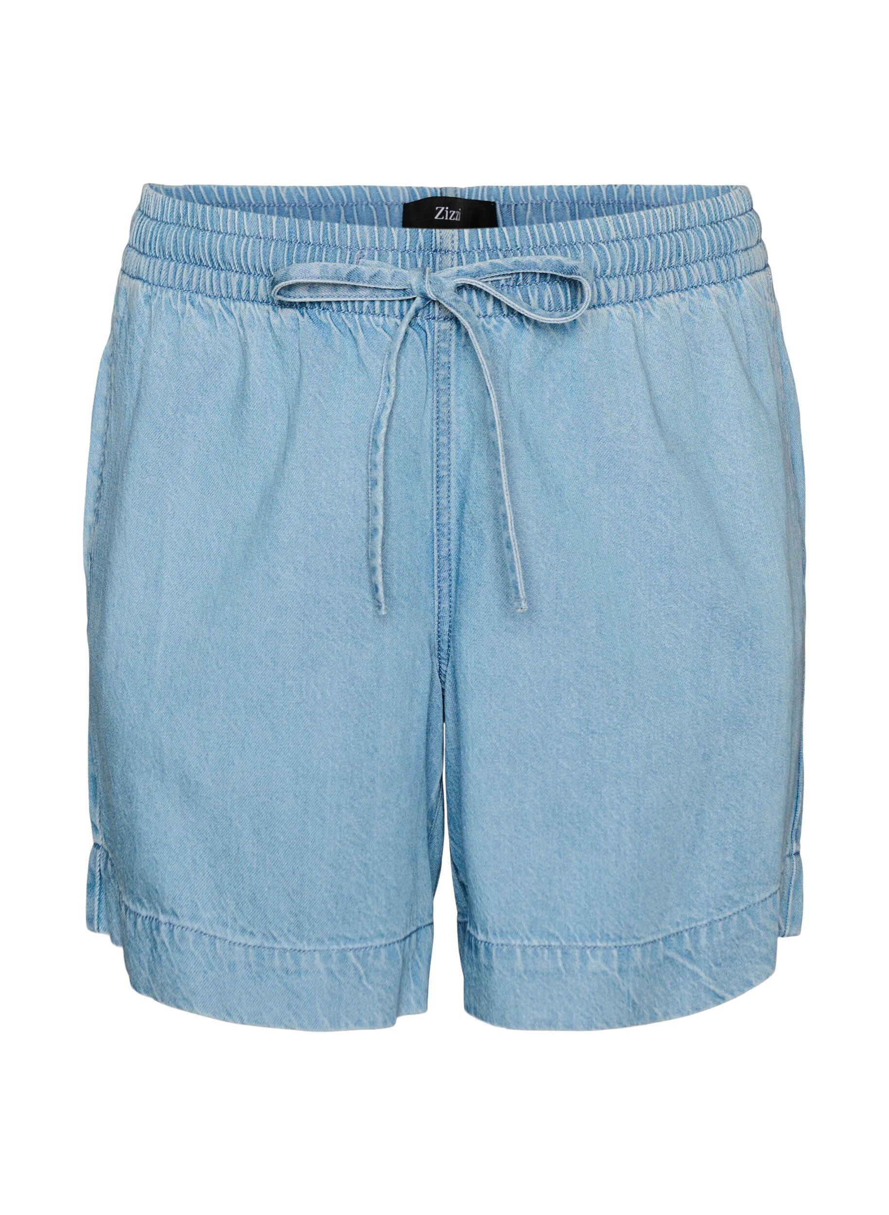 Zizzifashion Denim-look shorts with an elasticated waist and drawstring, Light Blue, Packshot image number 0