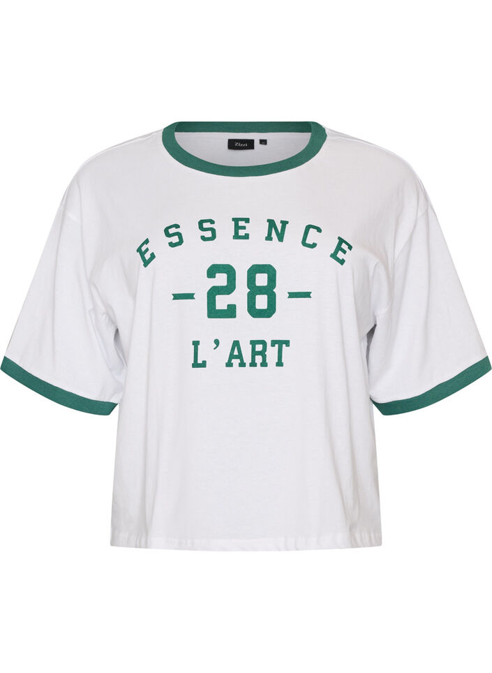 Cotton T-shirt with text print and boxy fit, White, Packshot image number 0