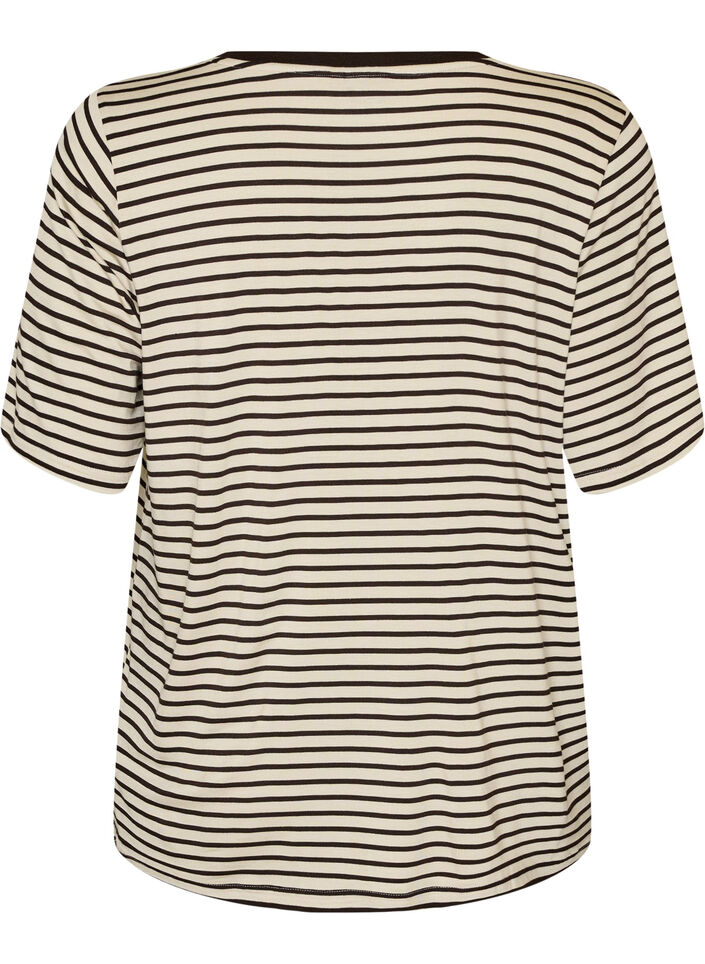 T-shirt with TENCEL&trade; Lyocell and stripes, Brown, Packshot image number 1