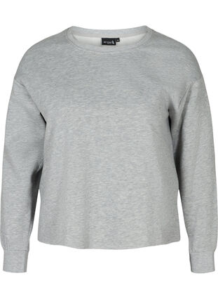 Cropped sweatshirt with round neckline, Light Grey Melange, Packshot image number 0