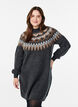 Knitted dress with jacquard pattern and balloon sleeves, Dark Grey, Model image number 0
