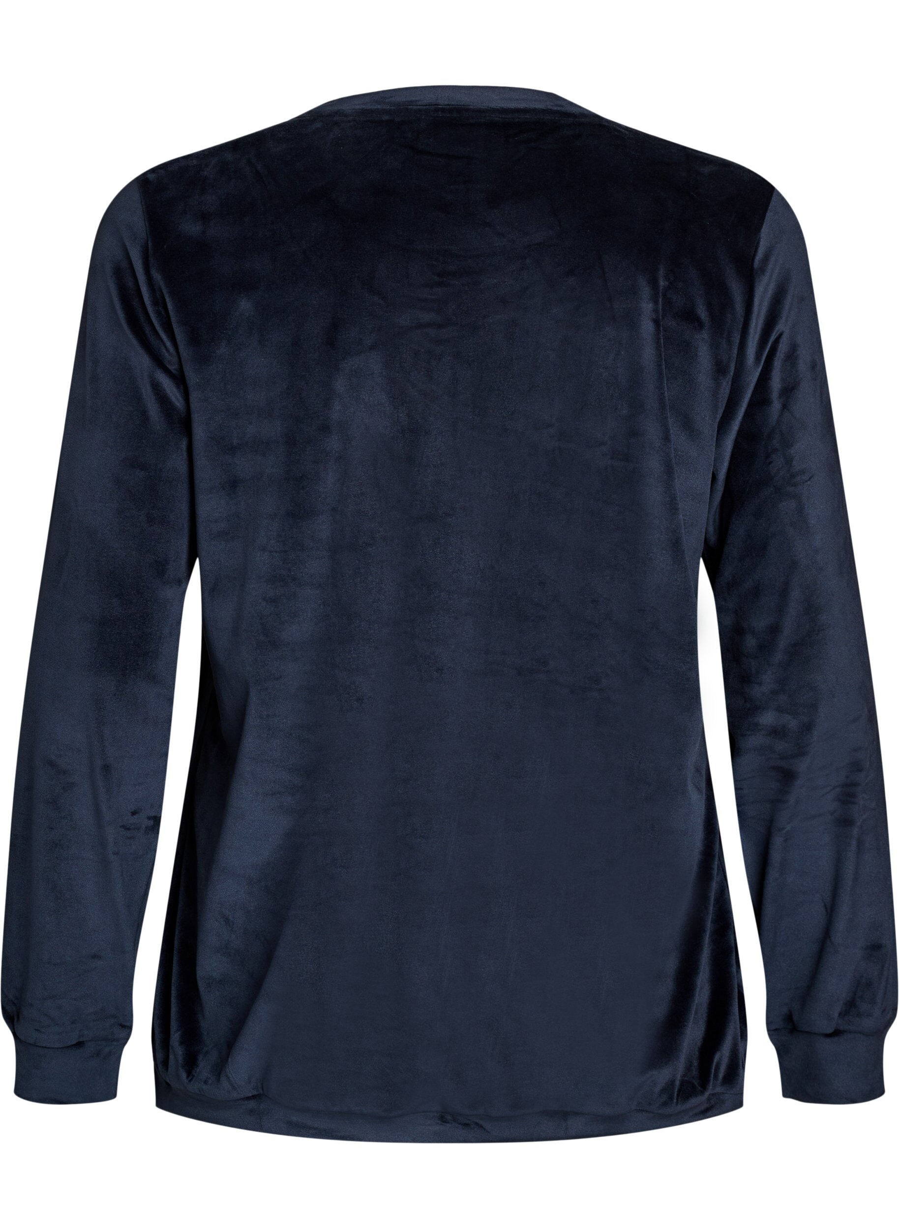 ZizzifashionVelour blouse with embroidered text, Blue, Packshot image number 1