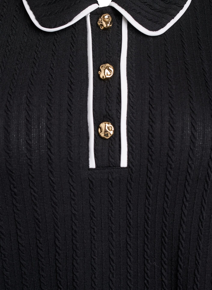 Textured jersey polo shirt with contrast trims, Black, Packshot image number 2