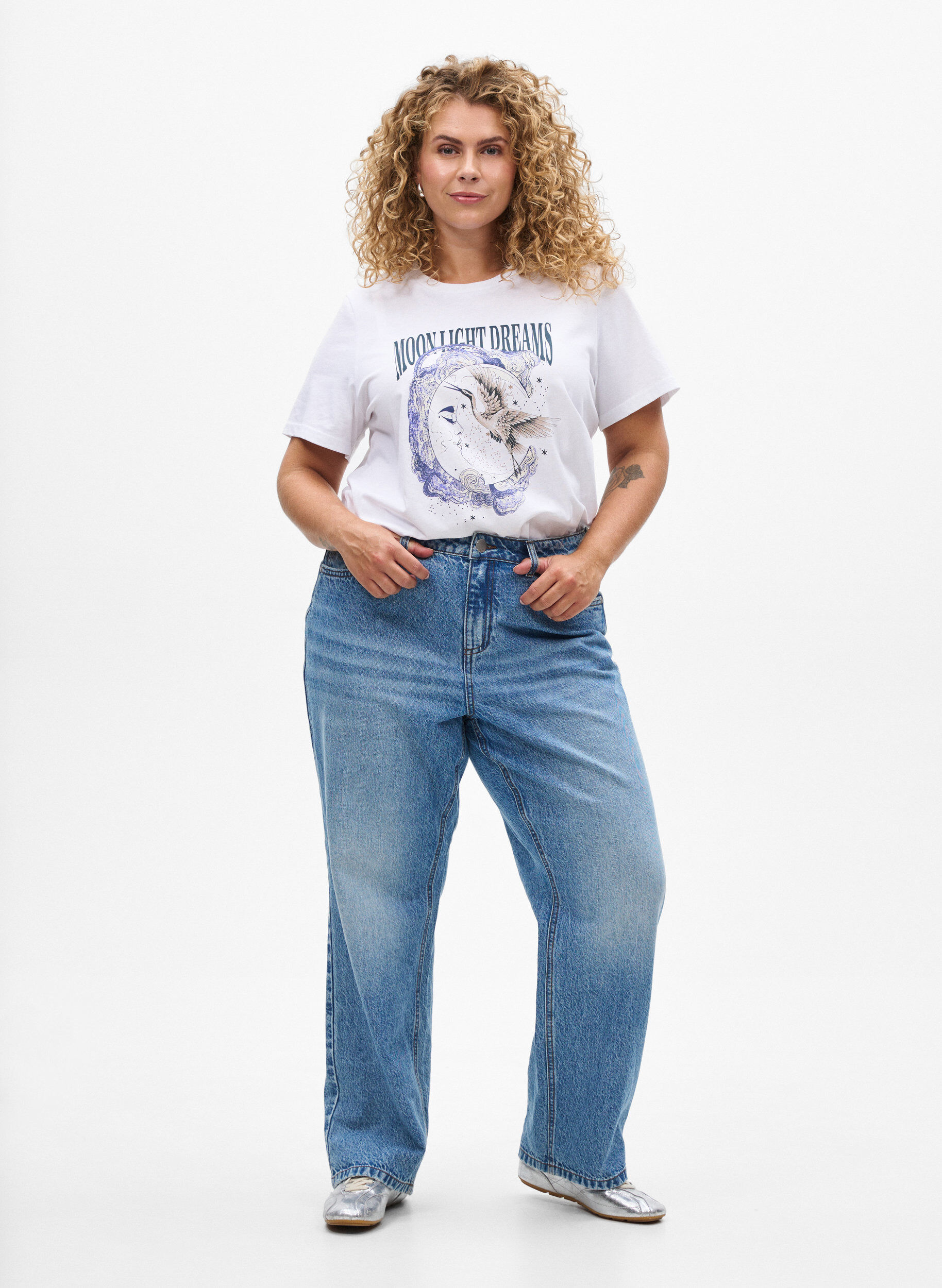 Zizzifashion Cotton T-shirt with front print, White, Model image number 1