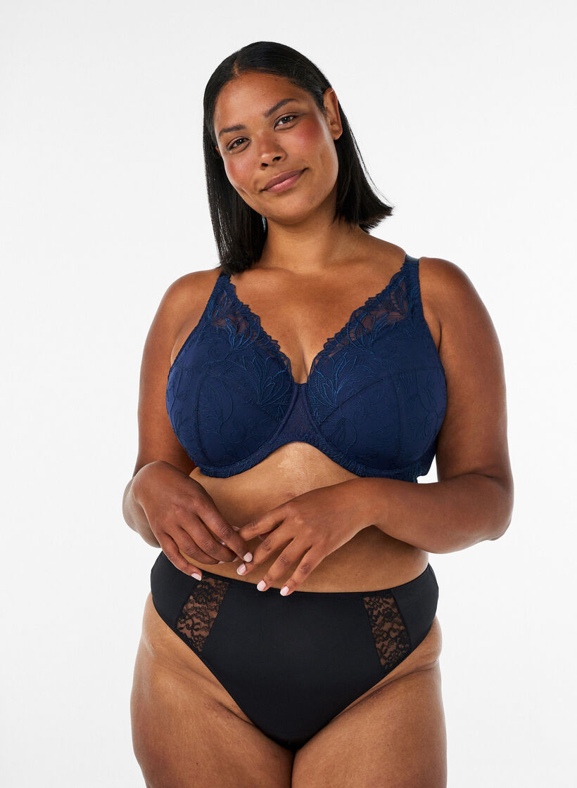 Padded lace bra with underwire, Blue, Model image number 1