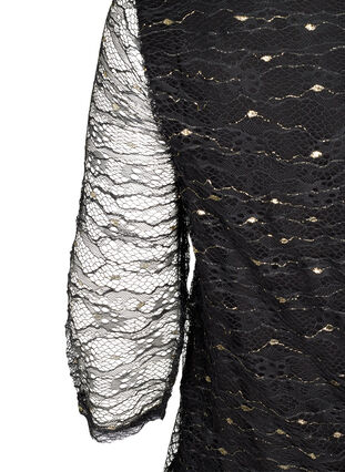 V-neck lace blouse , Black w Gold, Packshot image number 3