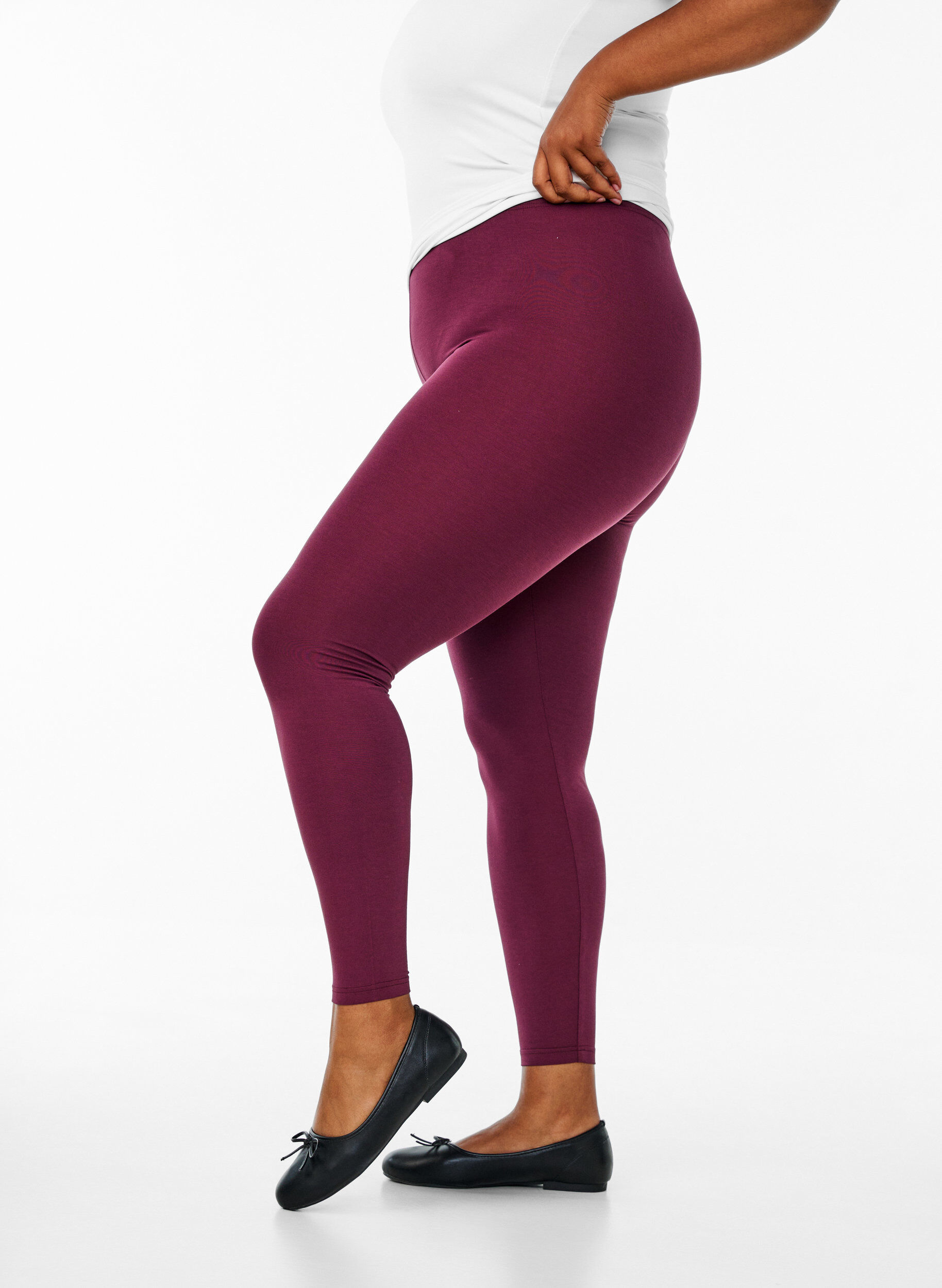 Zizzifashion Basic leggings in viscose, Dark Bordeaux, Model image number 0