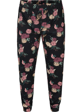 Printed pajama trousers in organic cotton, Black AOP Flower, Packshot image number 0