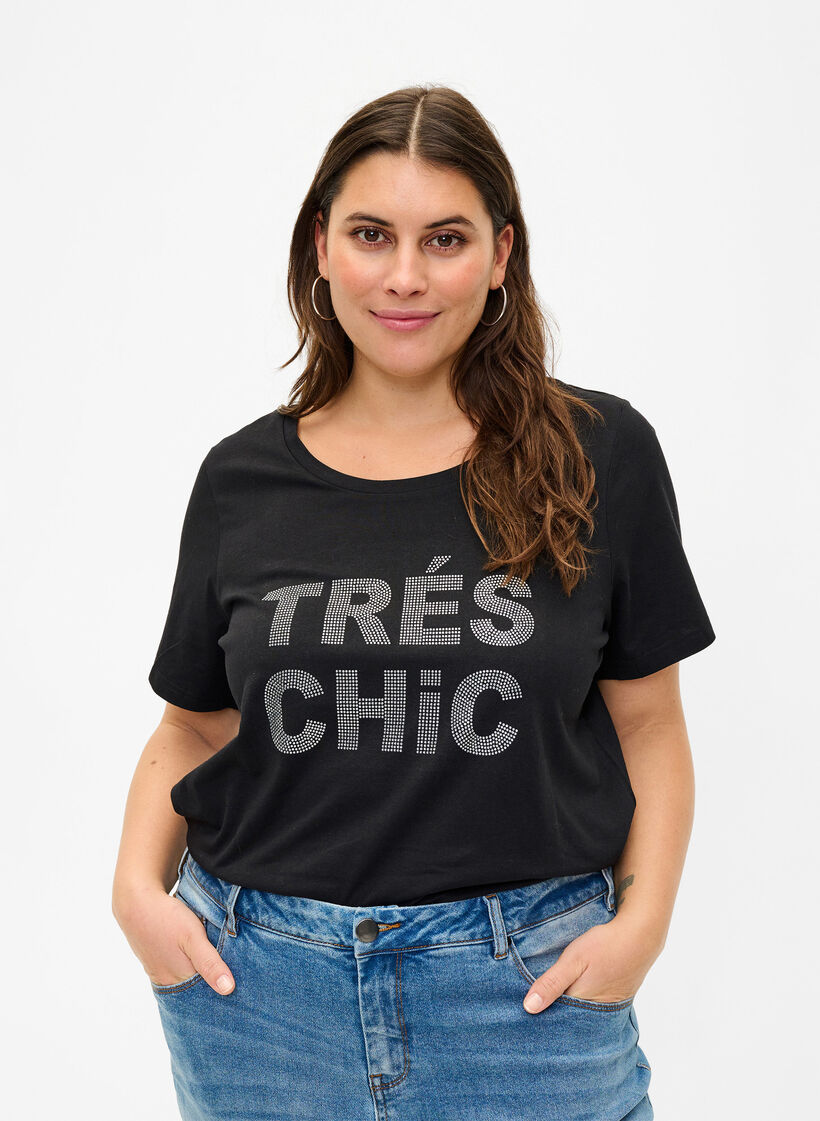 T-shirt in organic cotton with studs , Black W. TRÉS, Model image number 0