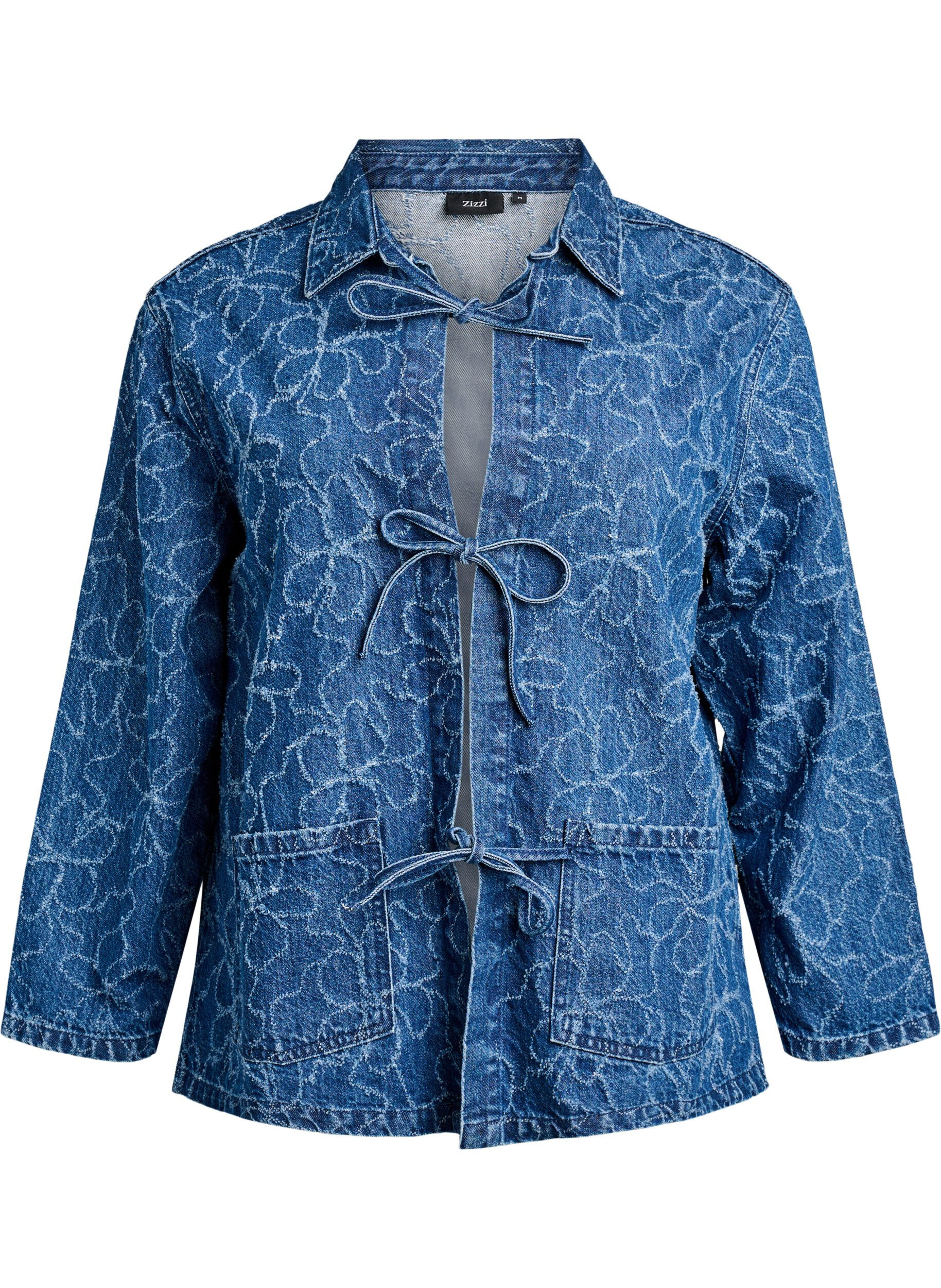 Zizzifashion Denim jacket with tie fastening and pockets, Blue Denim Destroy, Packshot image number 0