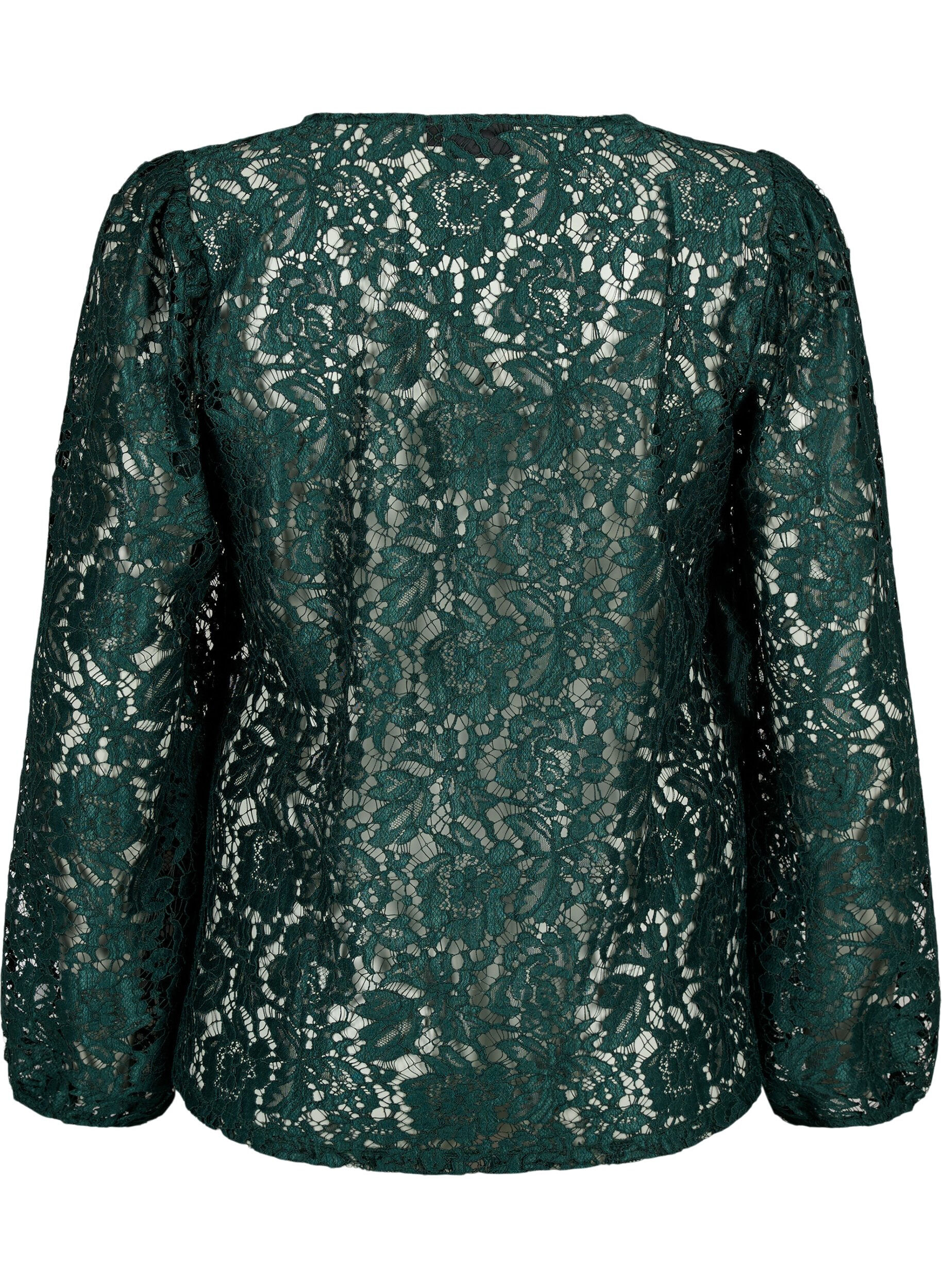 Zizzifashion FLASH - Long sleeve lace blouse, Scarab, Packshot image number 1