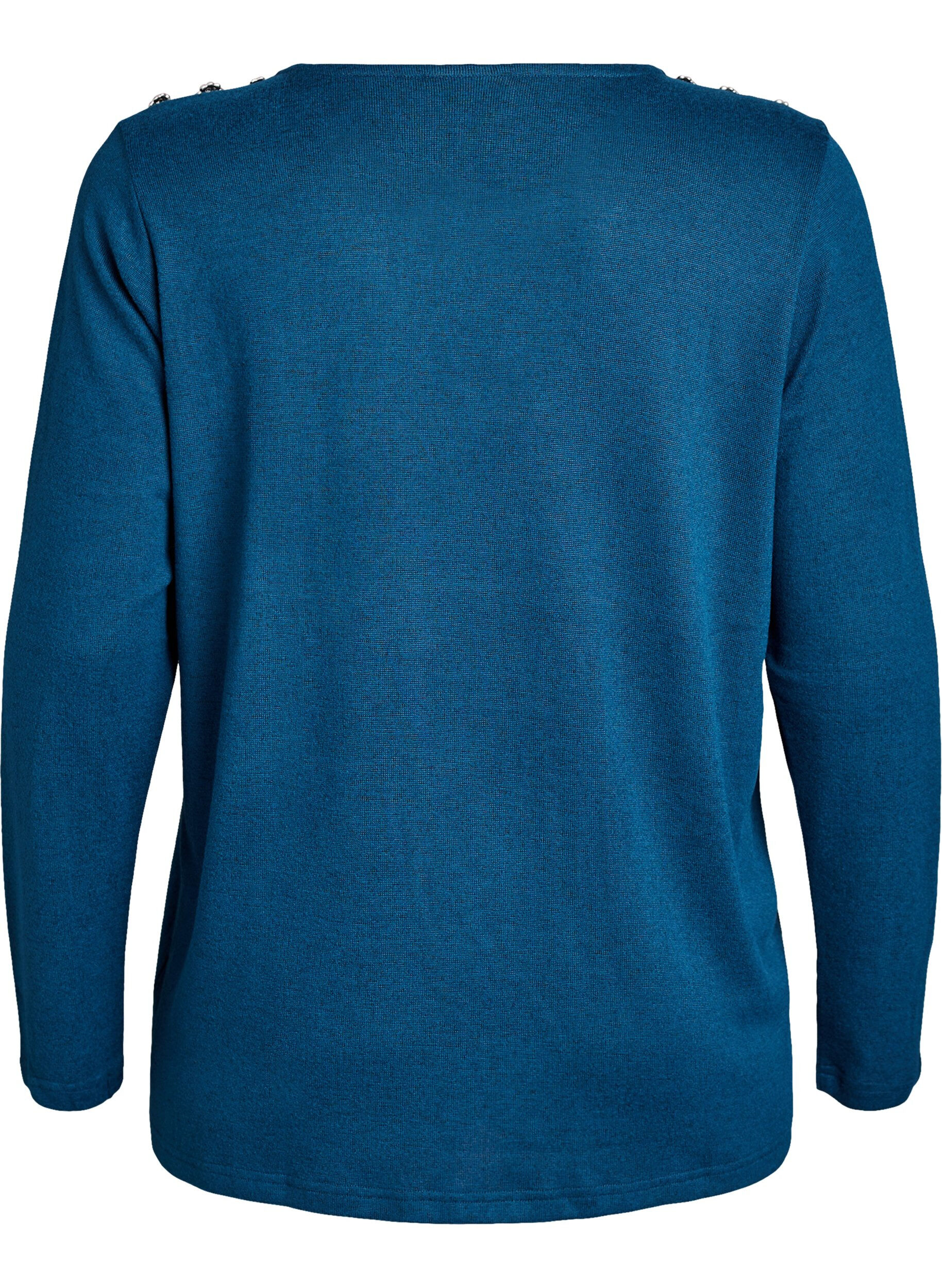 Zizzifashion Blouse with decorative buttons, Petrol, Packshot image number 1