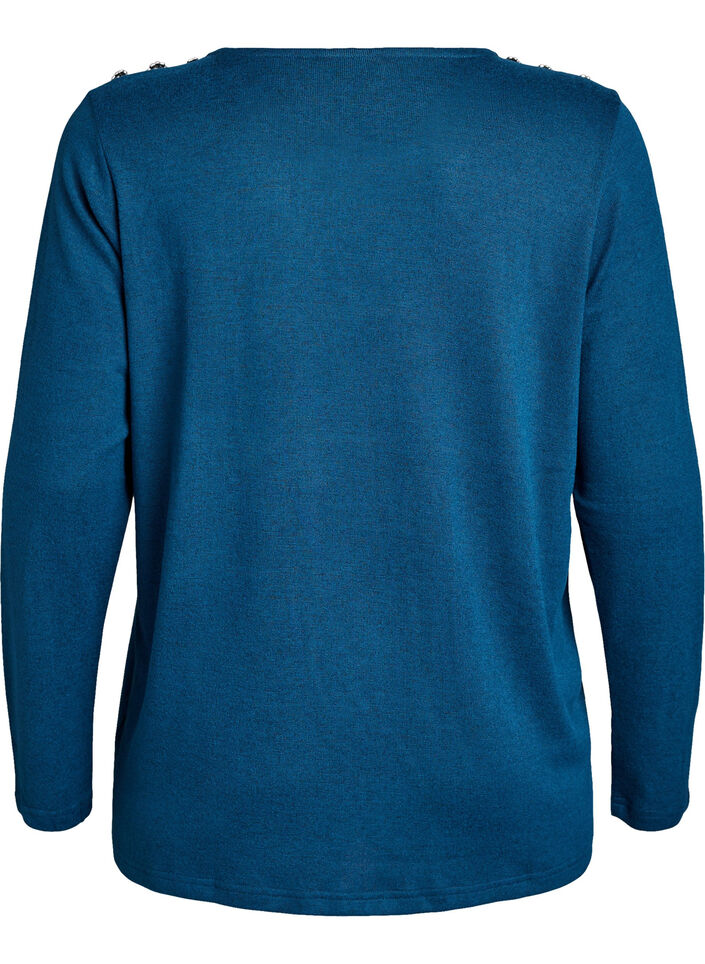 Blouse with decorative buttons, Petrol, Packshot image number 1