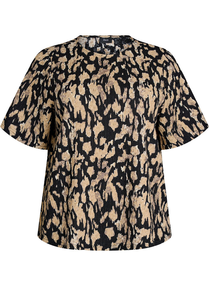 Short-sleeved blouse with pattern, Black, Packshot image number 0