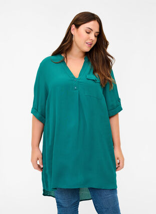 Viscose tunic with short sleeves, Pacific, Model image number 0