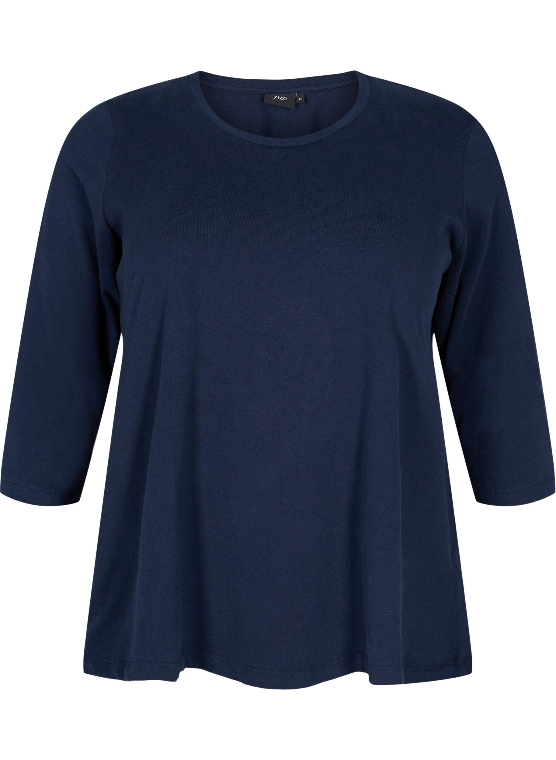 Zizzifashion Basic cotton t-shirt with 3/4 sleeves, Blue, Packshot image number 0