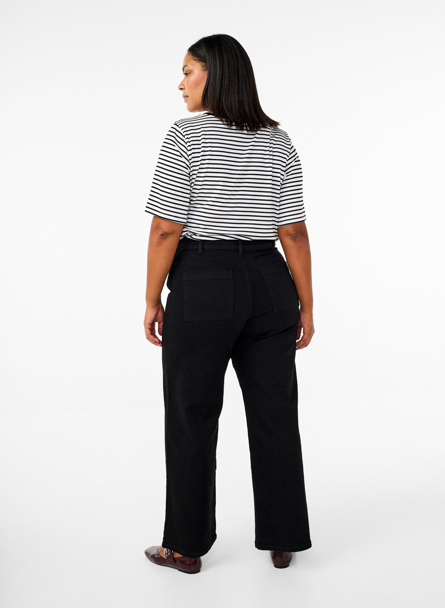 ZizzifashionHigh-waisted jeans with wide legs, Black, Model image number 1