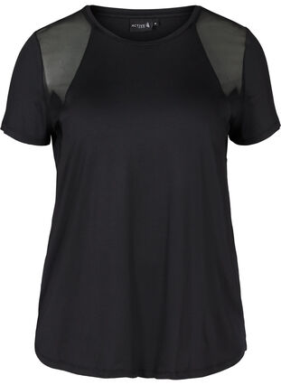 Short-sleeved sports t-shirt with mesh, Black, Packshot image number 0