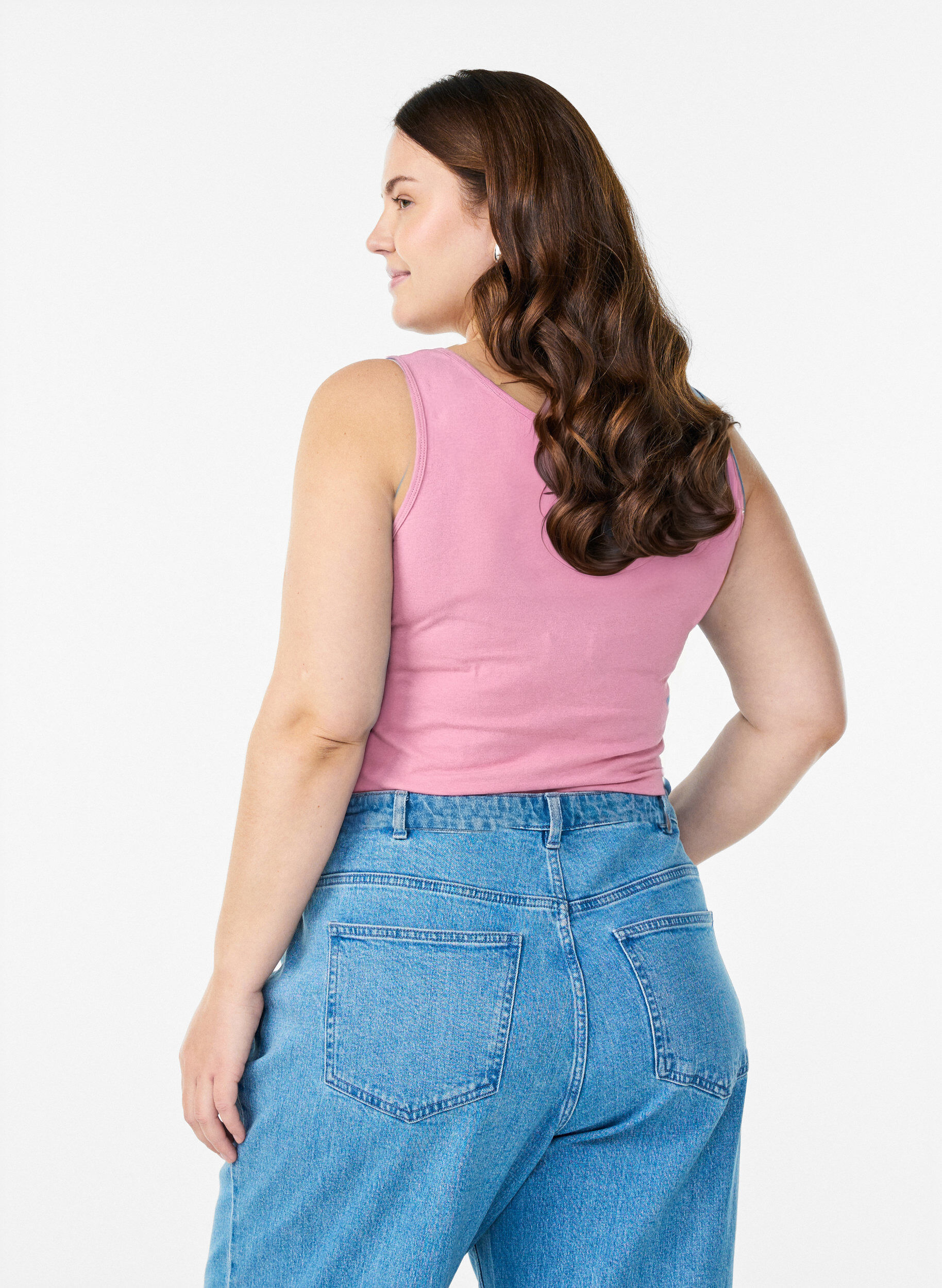 ZizzifashionSolid color basic top in cotton, Rose, Model image number 2