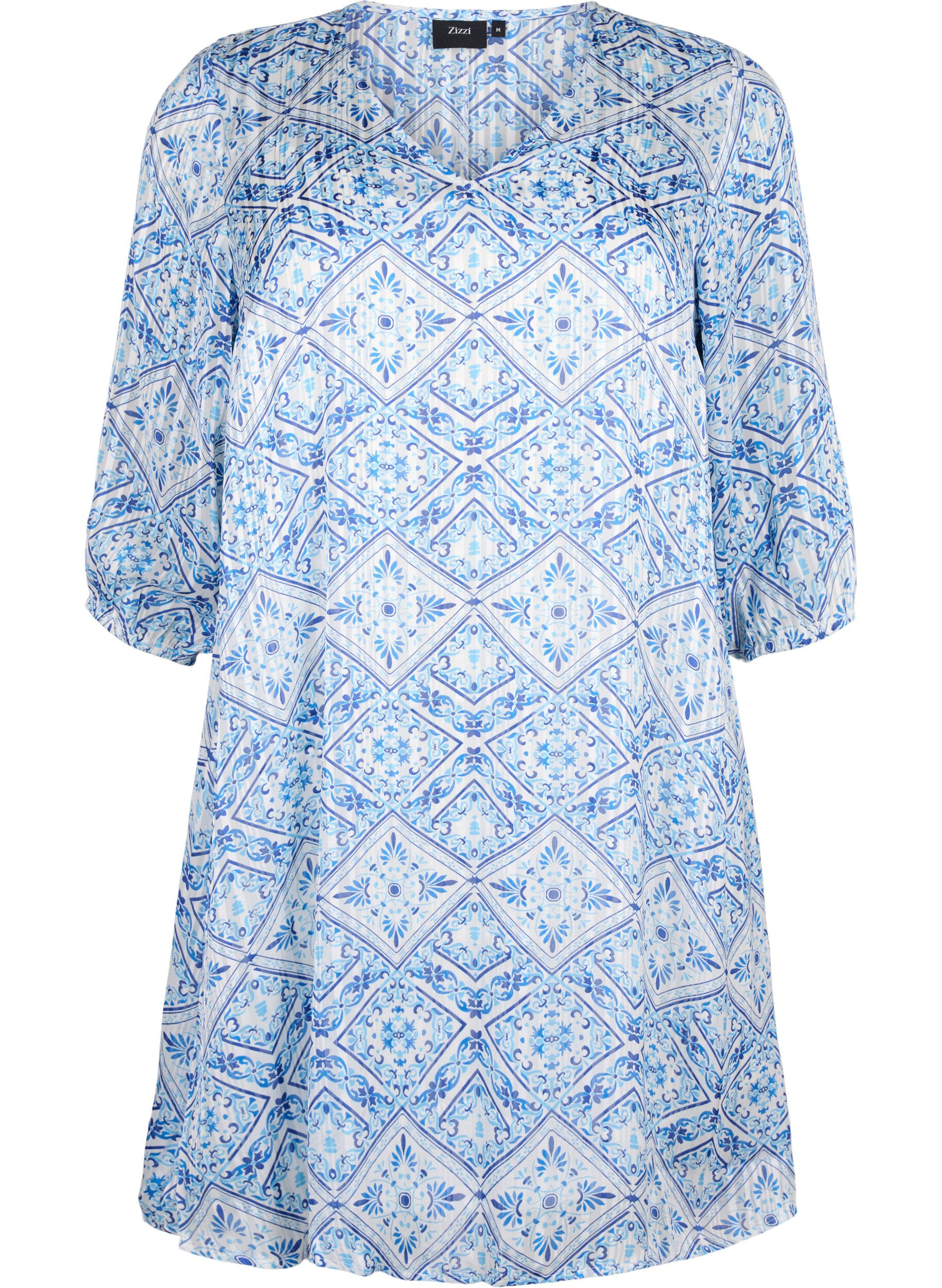 Zizzifashion Printed dress with v-neck and 3/4 sleeves, Birch Graphic AOP, Packshot image number 0