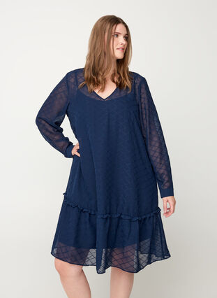 Long-sleeved textured dress, Mood Indigo, Model image number 2