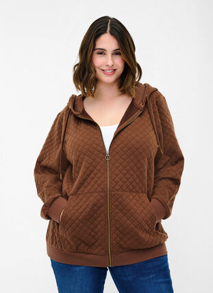 Sweater cardigan with a hood a zip, Rocky Road, Model image number 0