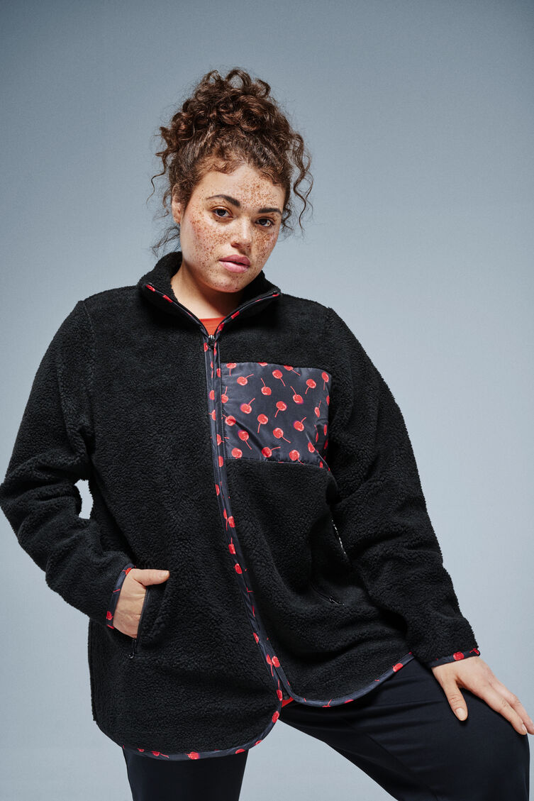 Teddy fleece jacket with cherry details, , Model