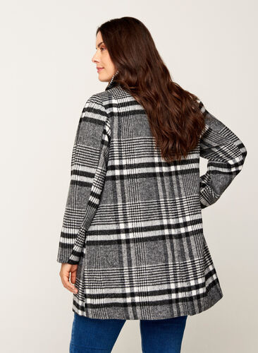 Checked jacket with button fastening and pockets, Black Check, Model image number 1