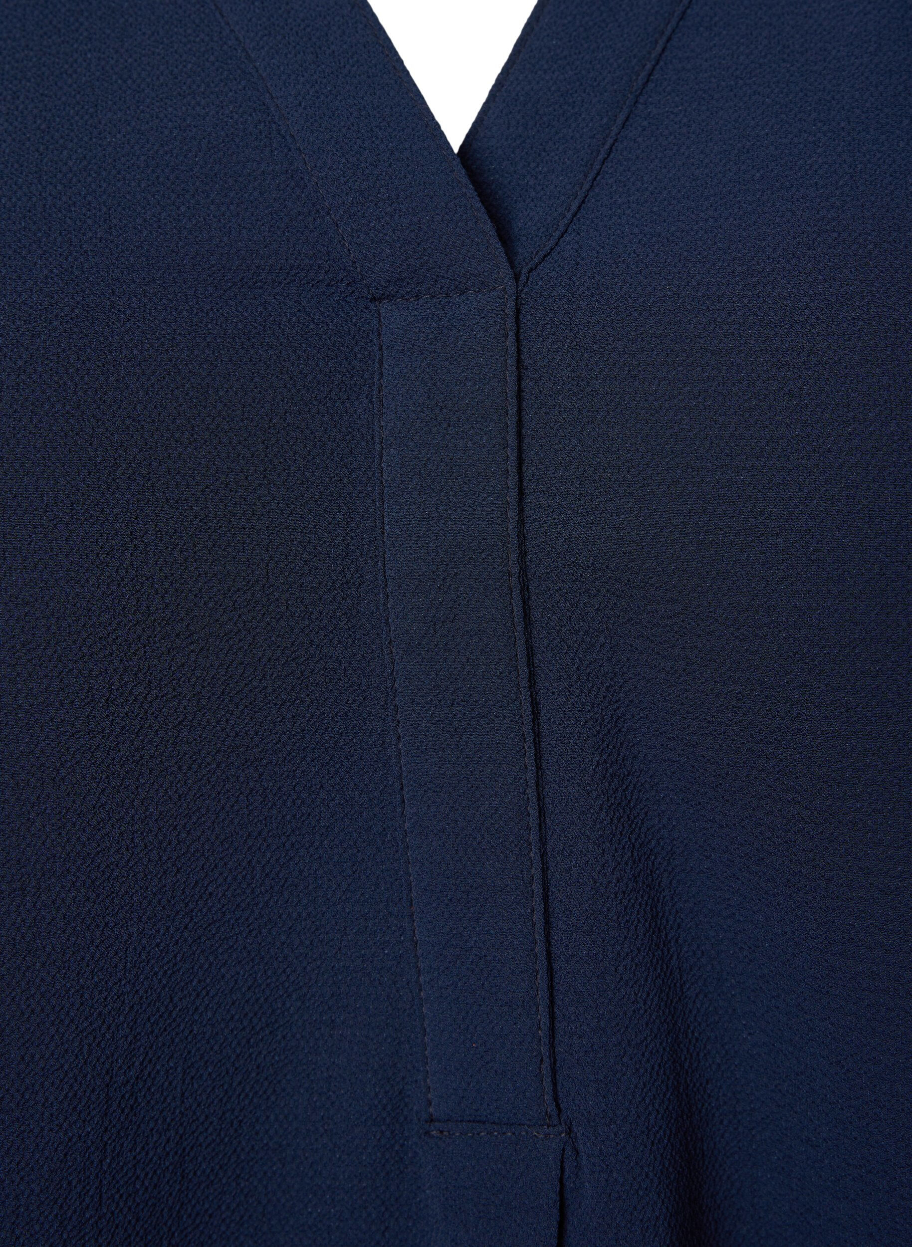 Zizzifashion Plain colour top with v-neck, Navy Blazer, Packshot image number 2