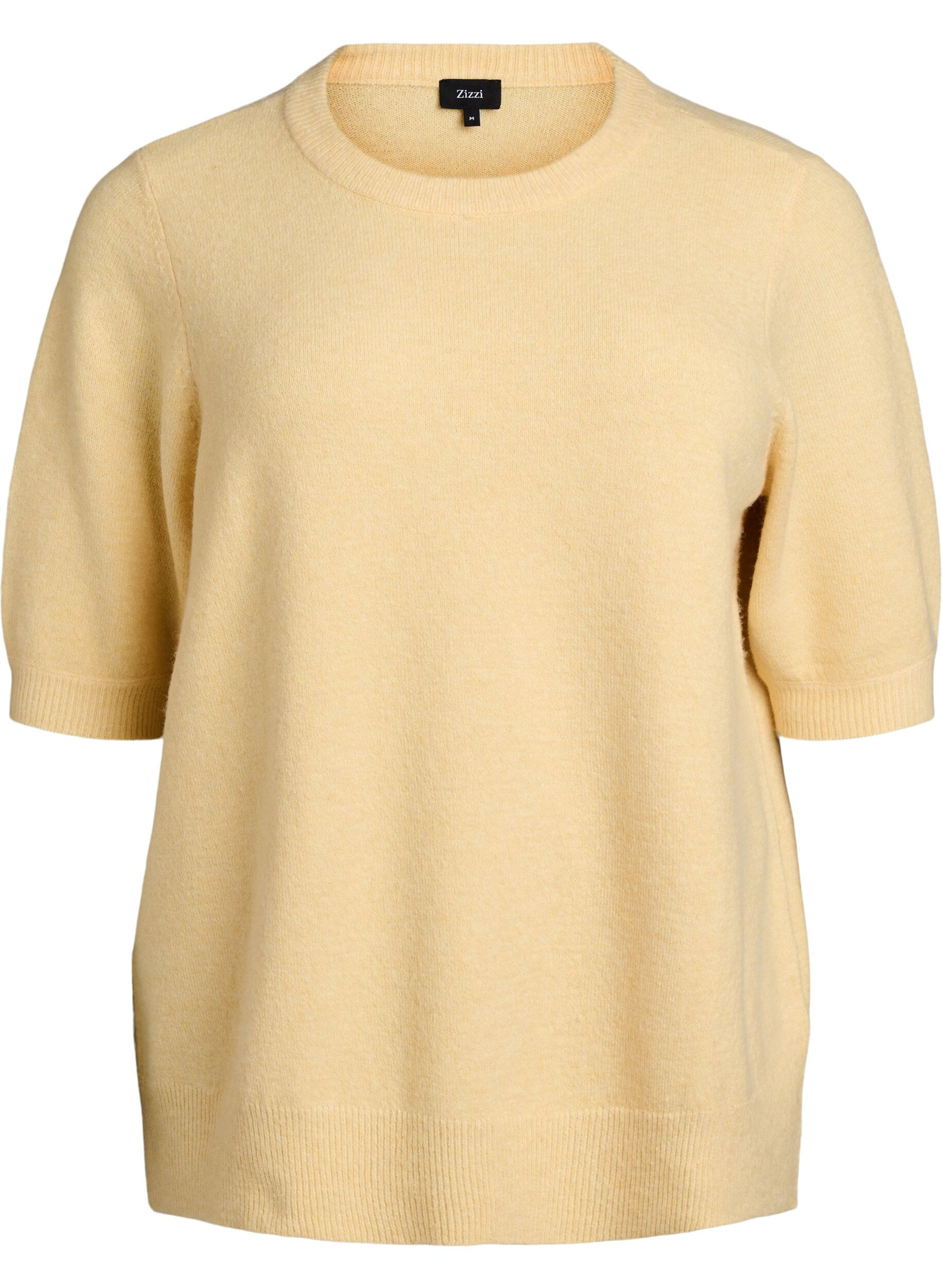 Zizzifashion Knitted blouse with short sleeves, Yellow, Packshot image number 0
