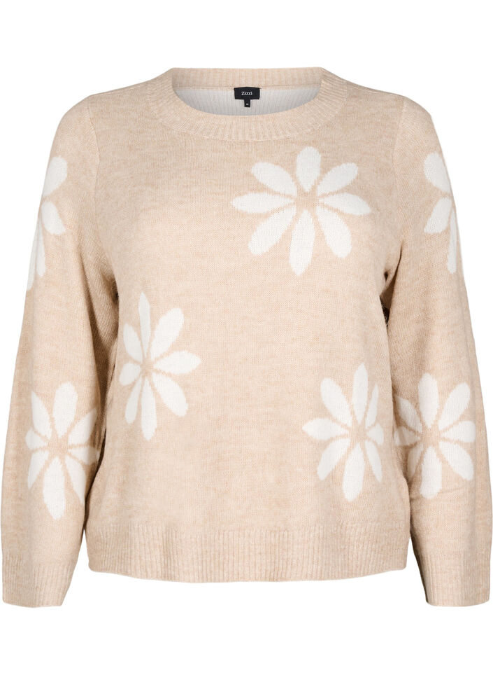 Knitted blouse with flowers, Simply Taupe Comb, Packshot image number 0