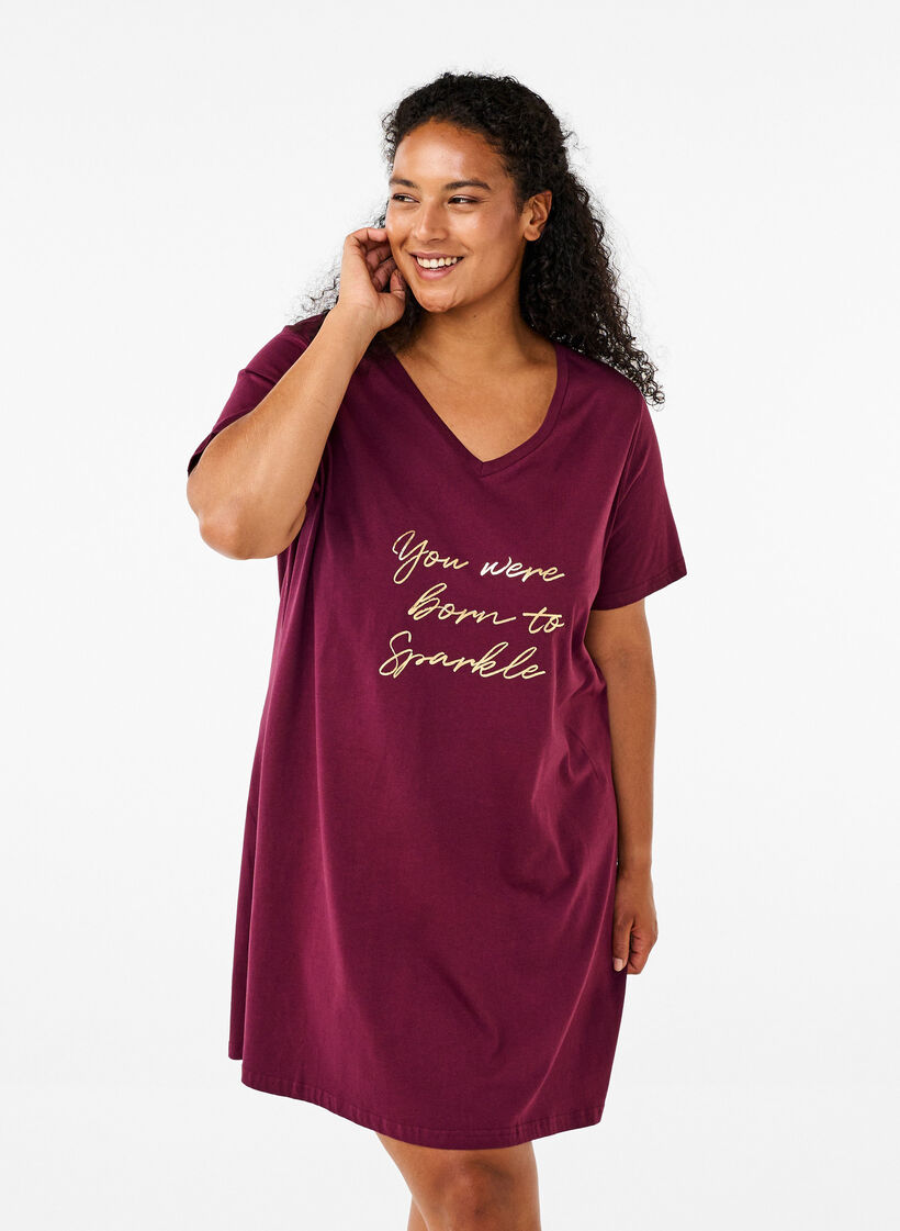 Organic cotton nightgown with v-neck, Red, Model image number 0