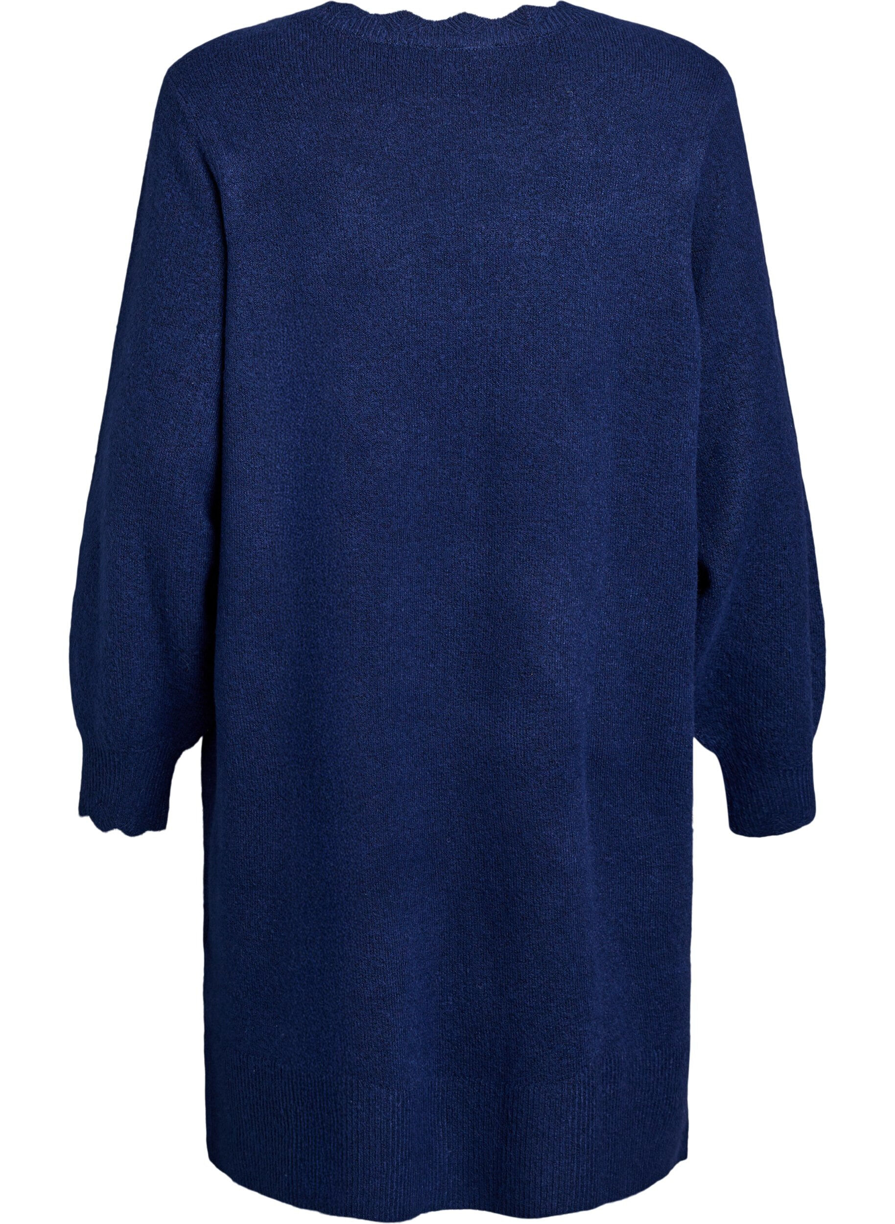 ZizzifashionShort knitted dress with wavy hem and slits, Blue, Packshot image number 1