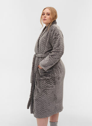 Long dressing gown with pockets, Dark Grey, Model image number 2