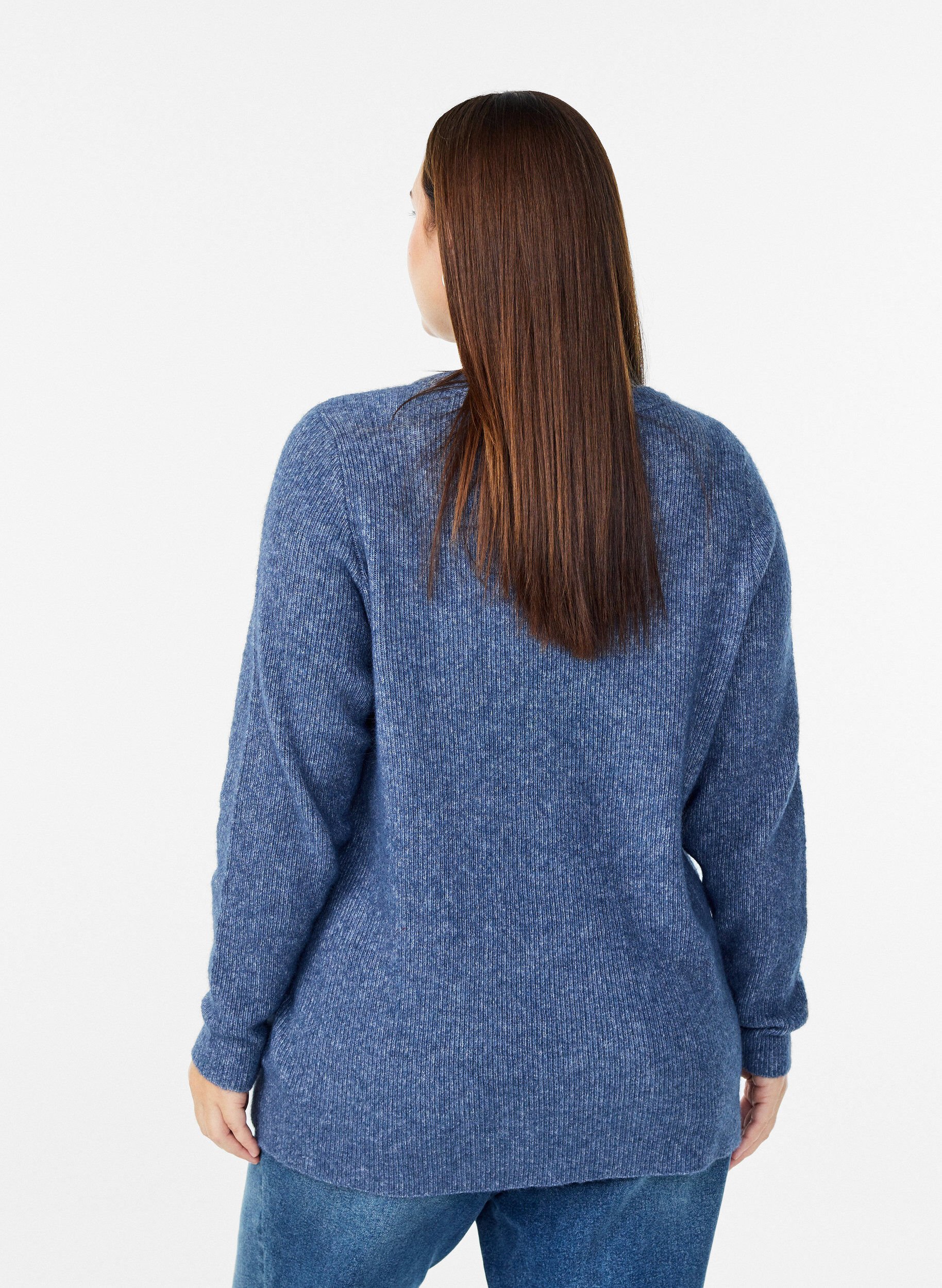 Zizzifashion Melange knit blouse with round neck, Blue, Model image number 2