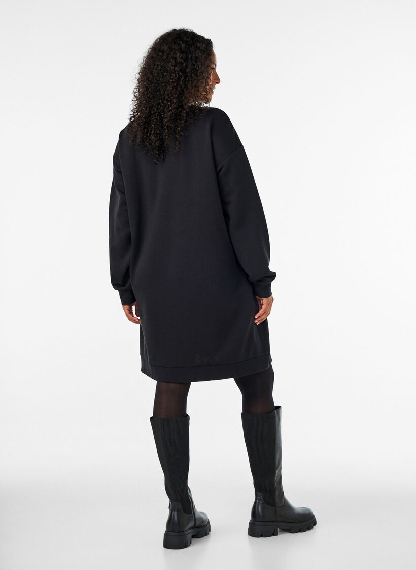 Loose sweatshirt dress with pockets, Black, Model image number 2