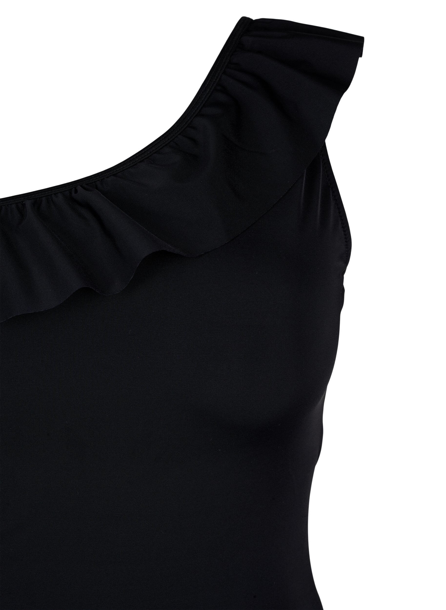 Zizzifashion One-shoulder swimsuit with ruffle, Black, Packshot image number 2